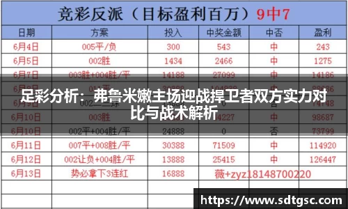 足彩分析:弗鲁米嫩主场迎战捍卫者双方实力对比与战术解析